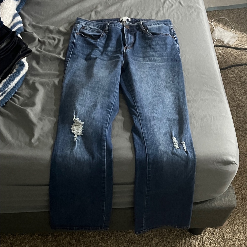 Kendall & Kylie Blue Boot Cut Jeans with Distressed Details